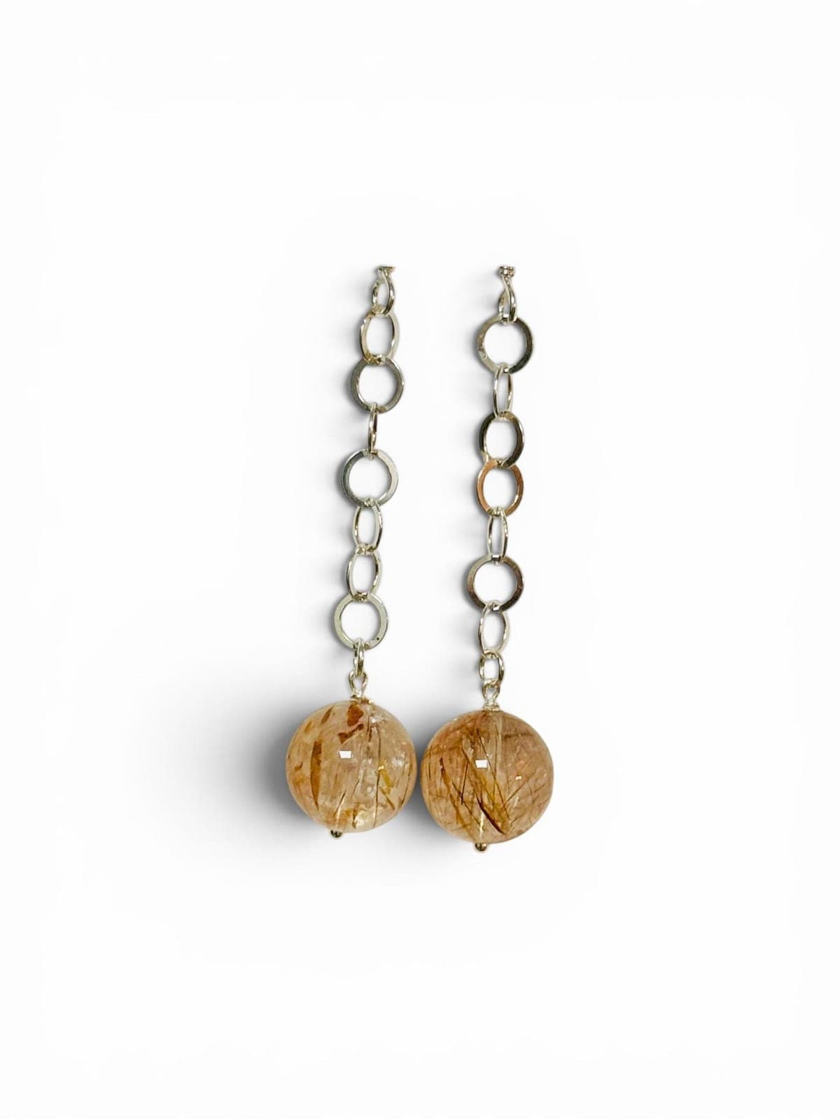 Copper Rutilated Quartz Ball Earrings