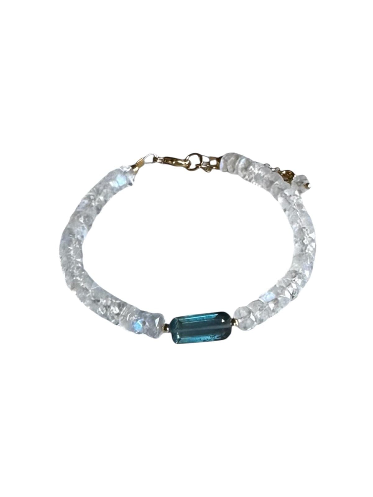 High-Flash Moonstone and Teal Blue Green Focal Bracelet