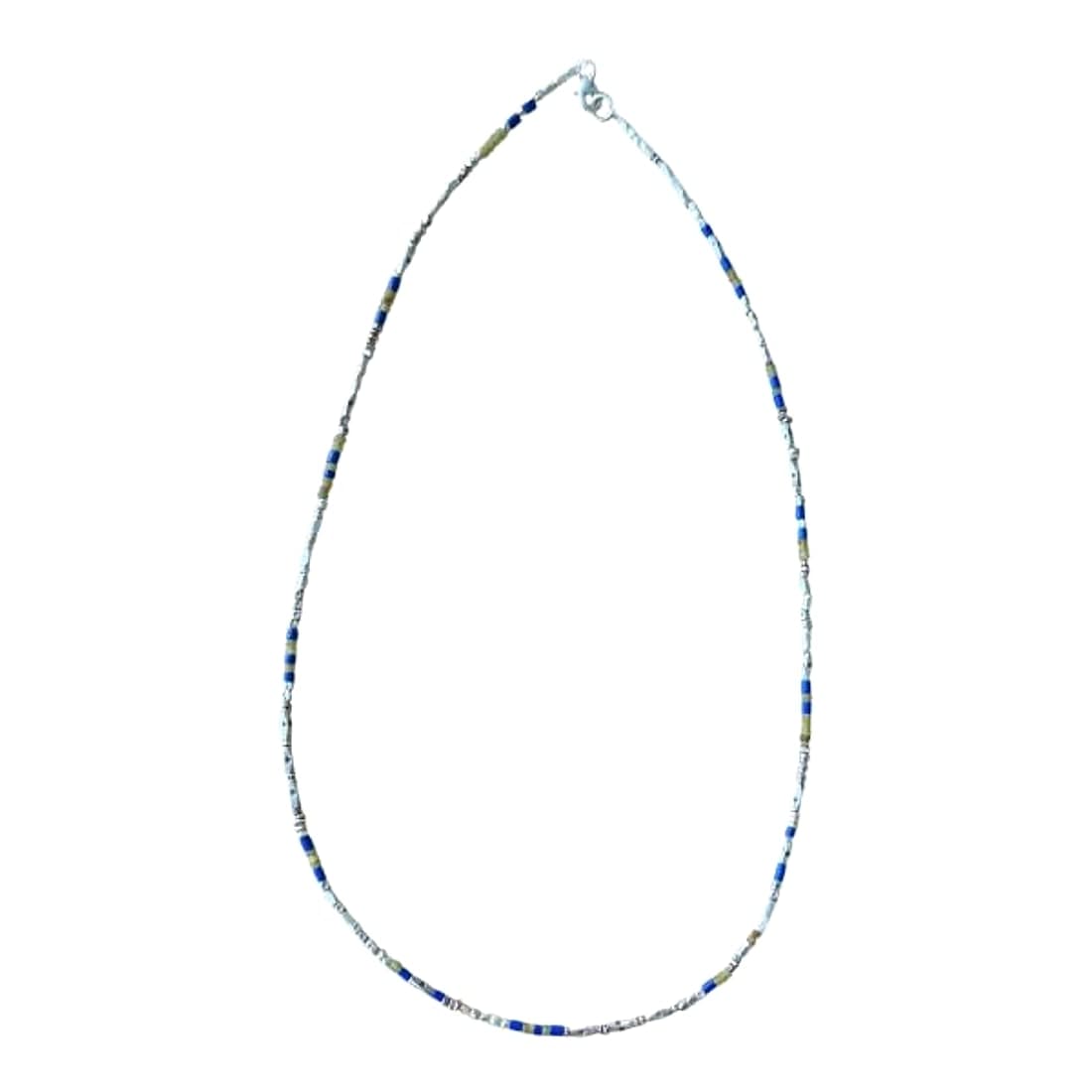 Karen Hill Tribe Silver Necklace With Lapis and Green Stone