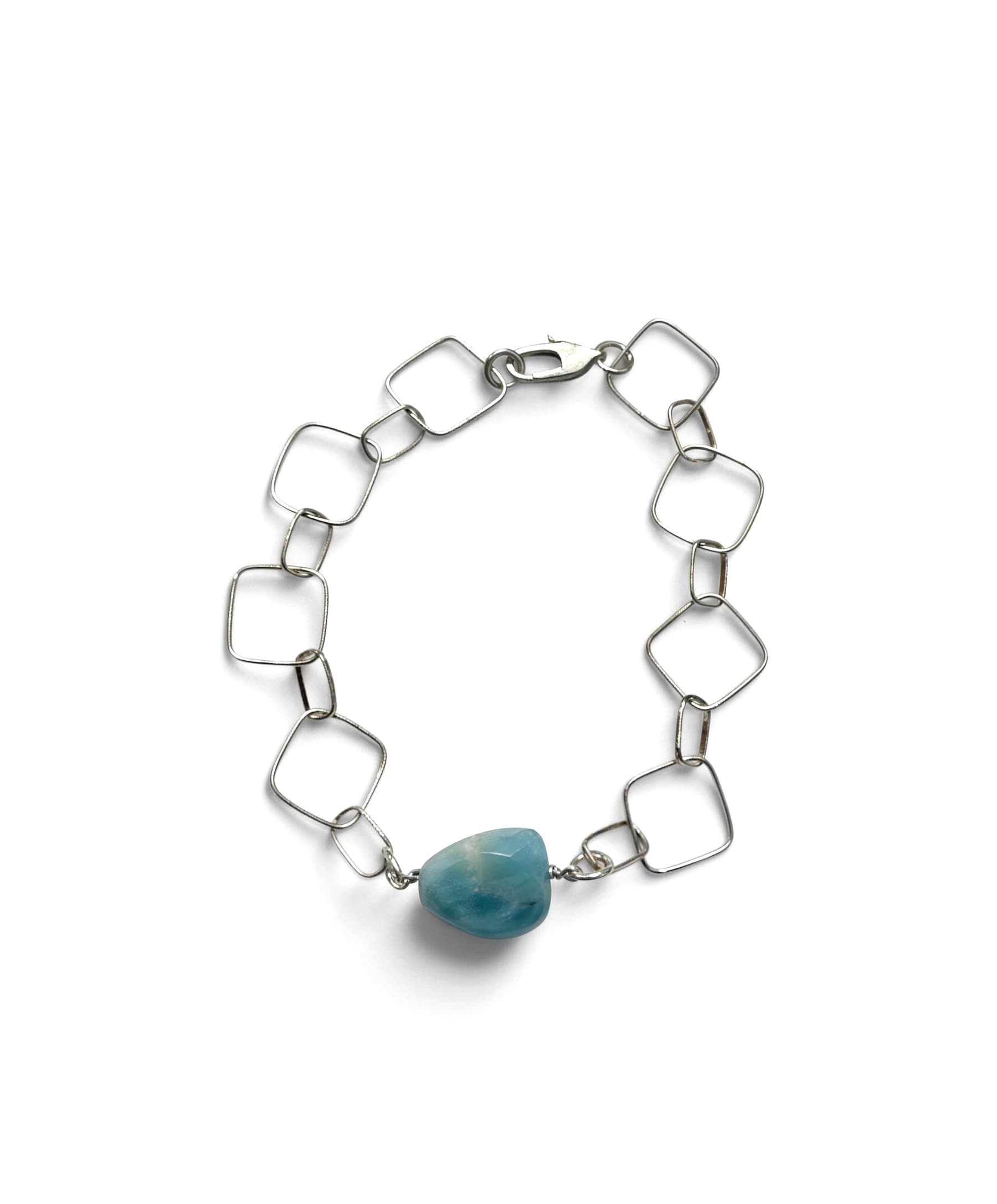 Larimar & Geometric Silver Chain Bracelet