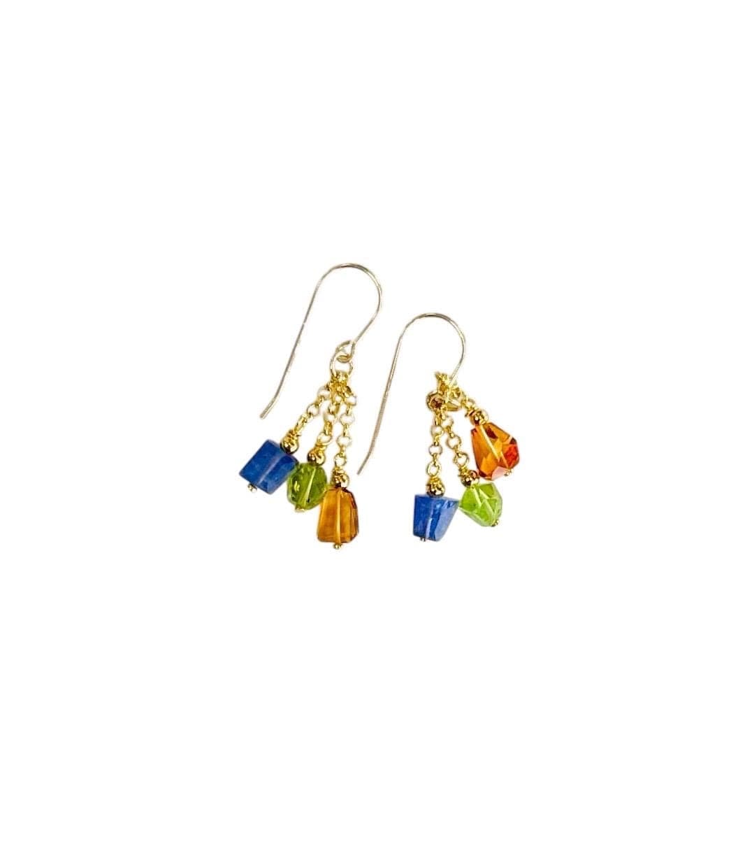 Mixed Gemstone Earrings On Gold Vermeil Chain