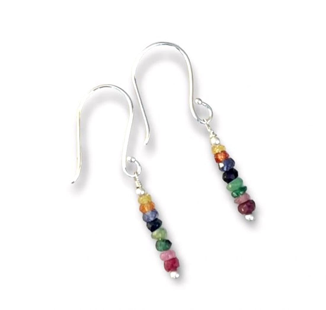 Multicolored Sapphire & Silver Earrings