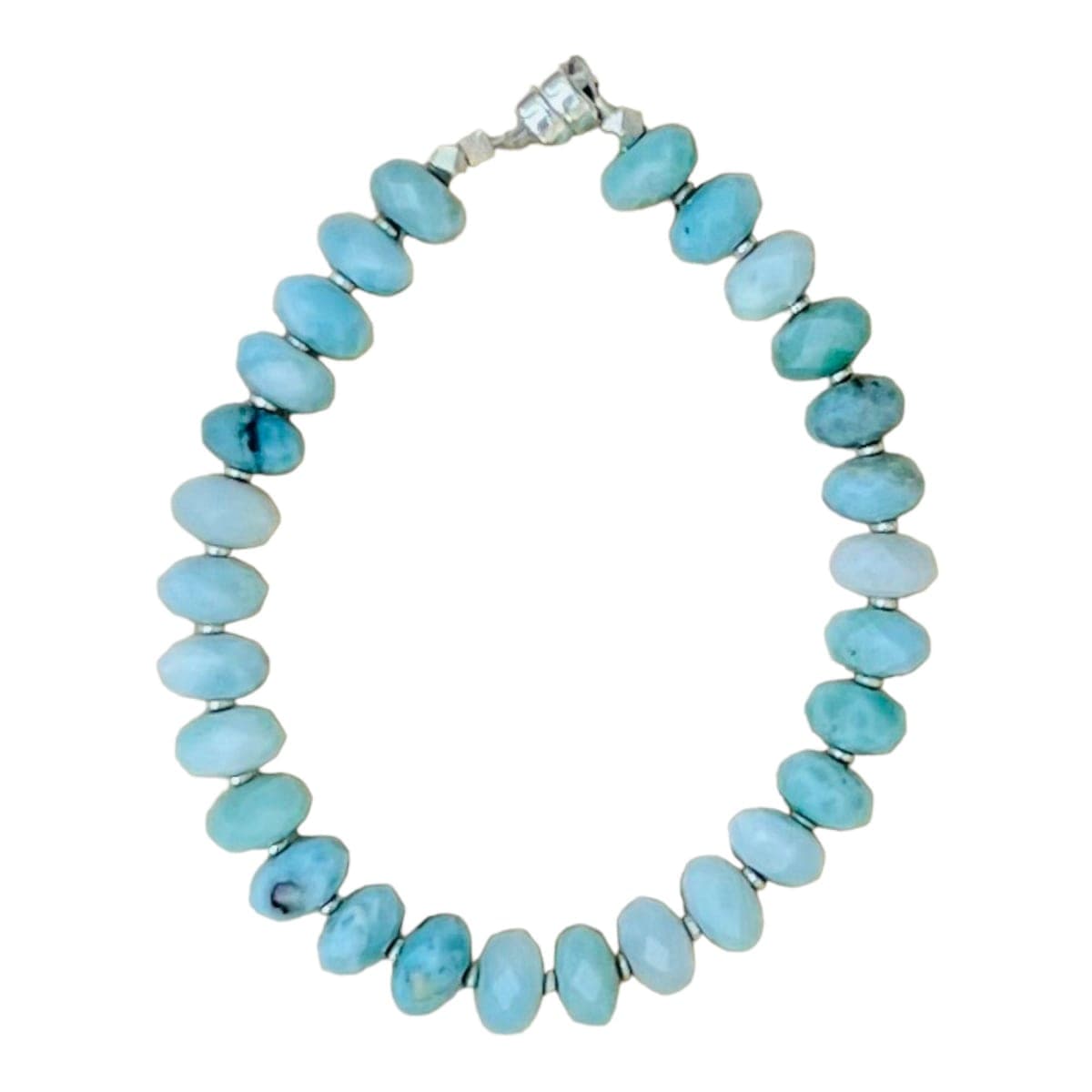 Pale Blue Larimar Bracelet: Sterling Silver Beaded Design