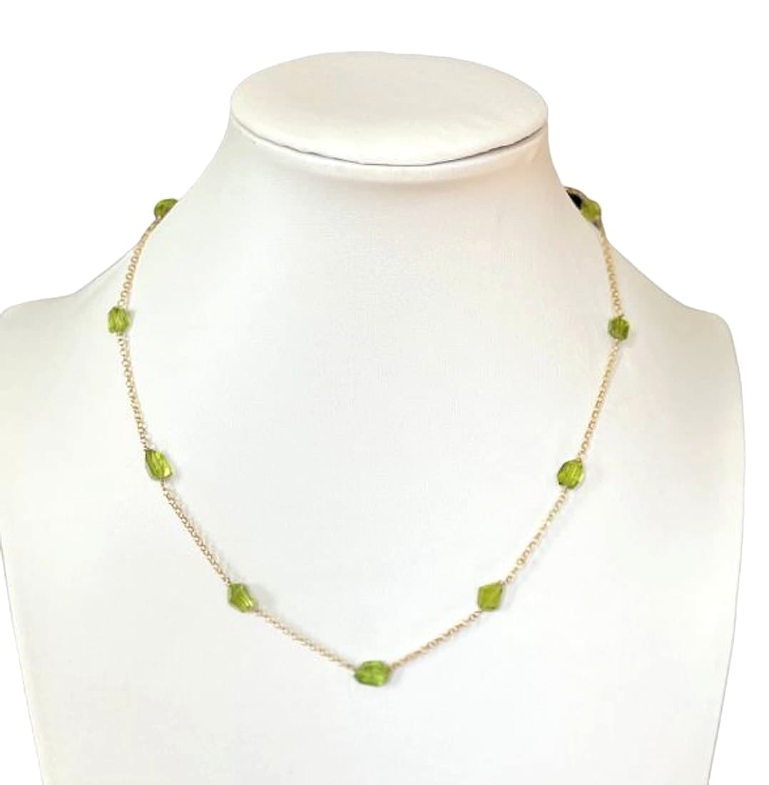 Peridot Station Necklace On Gold Vermeil
