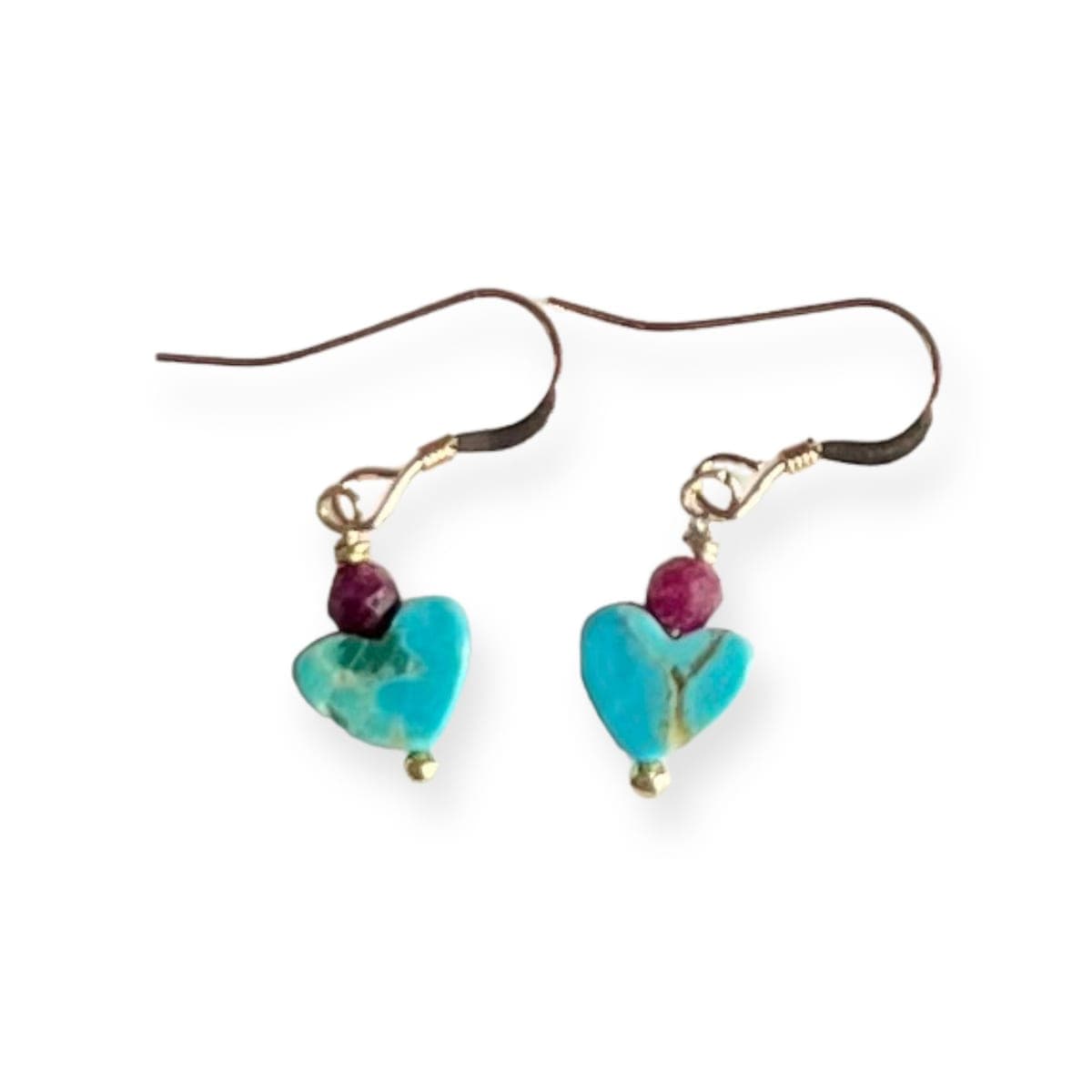 Precious Turquoise and Ruby Heart Earrings