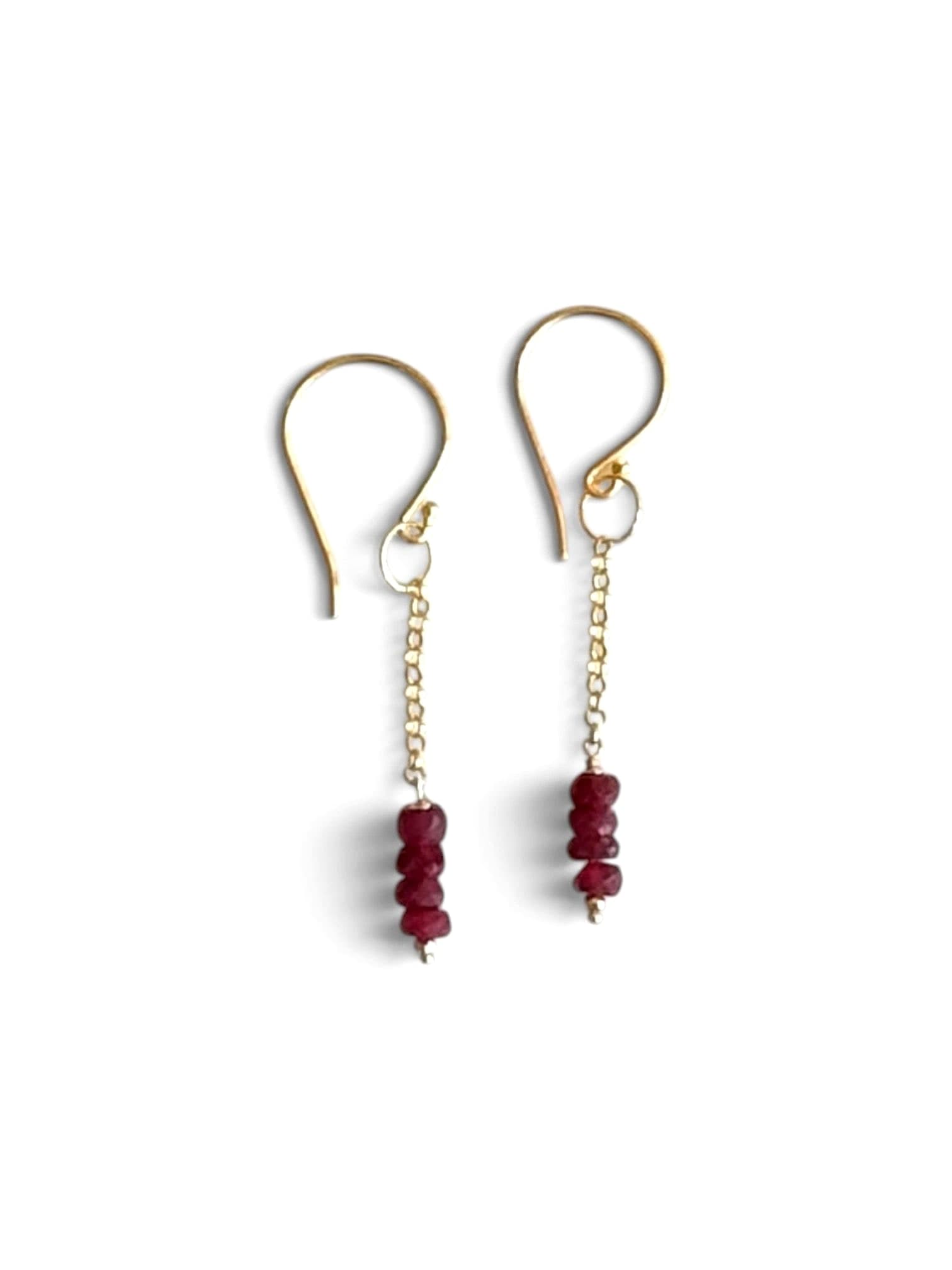Red Ruby on Gold Chain Earrings