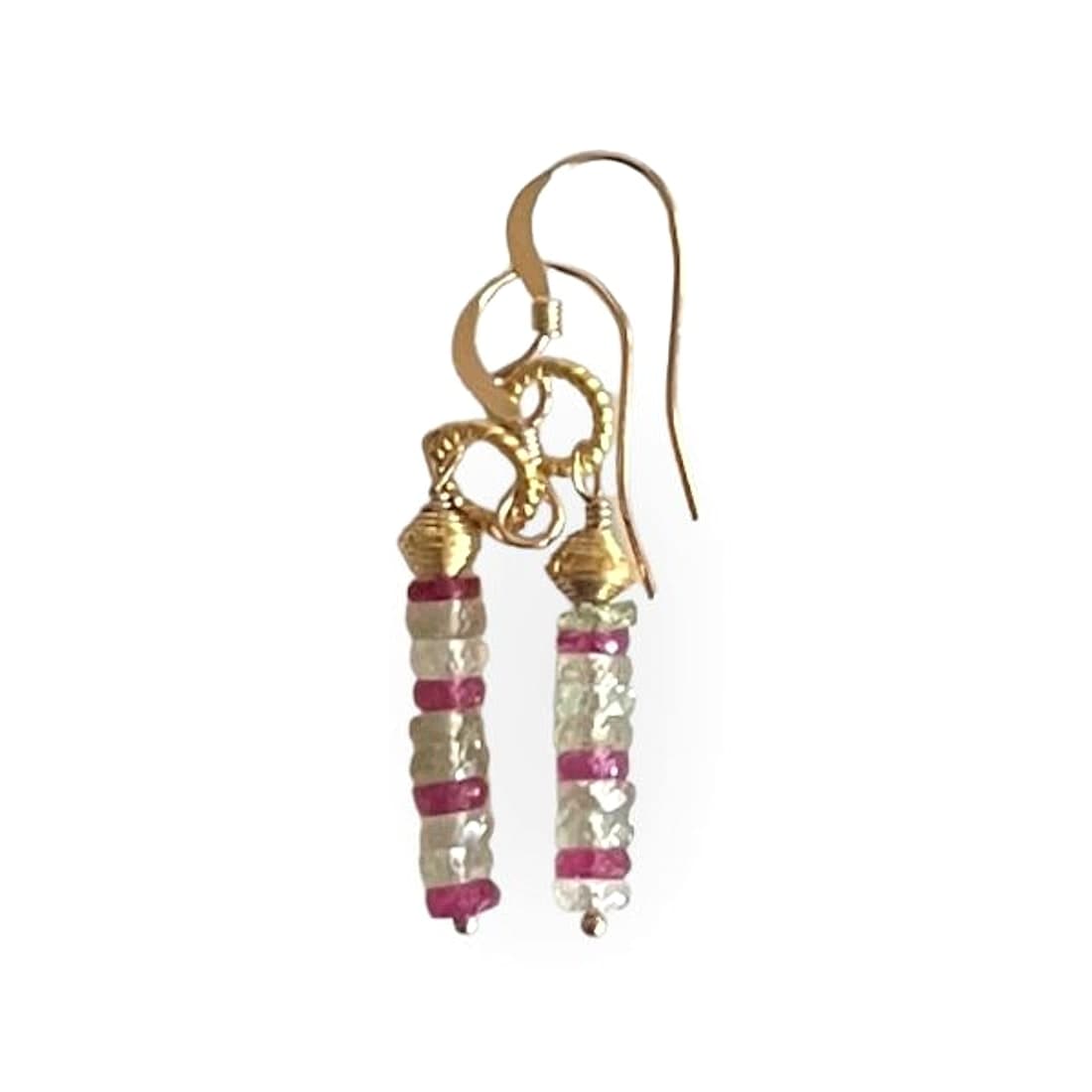 Subtle Green Sapphire and Ruby Stack Earrings