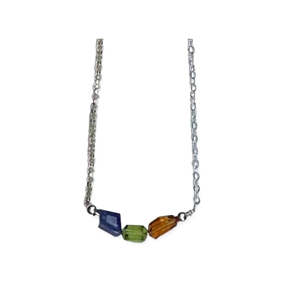 Three Gemstones on Sterling Chain Necklace