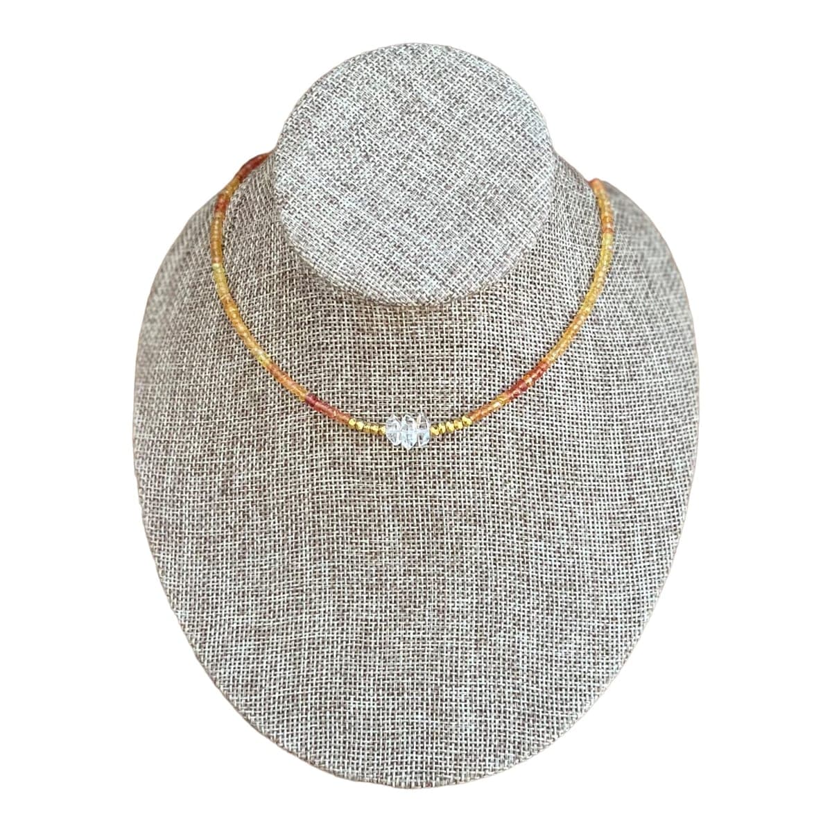 Yellow Orange Sapphire and Herkimer Diamond Necklace